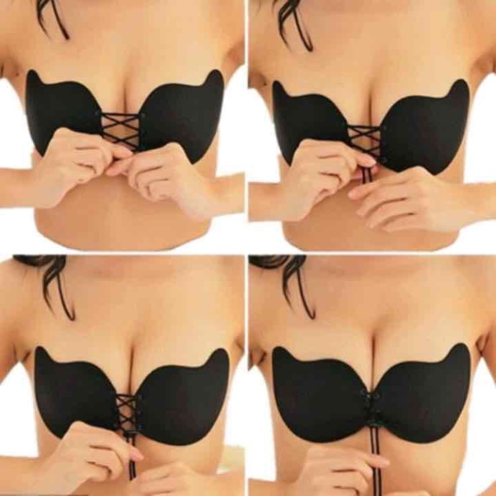 Silicon push up strapless backless bra black