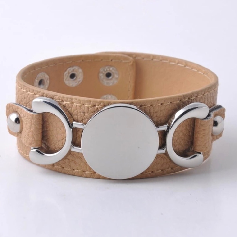 Silver Plated Leather Cuff Bracelet Camel Tan NEW