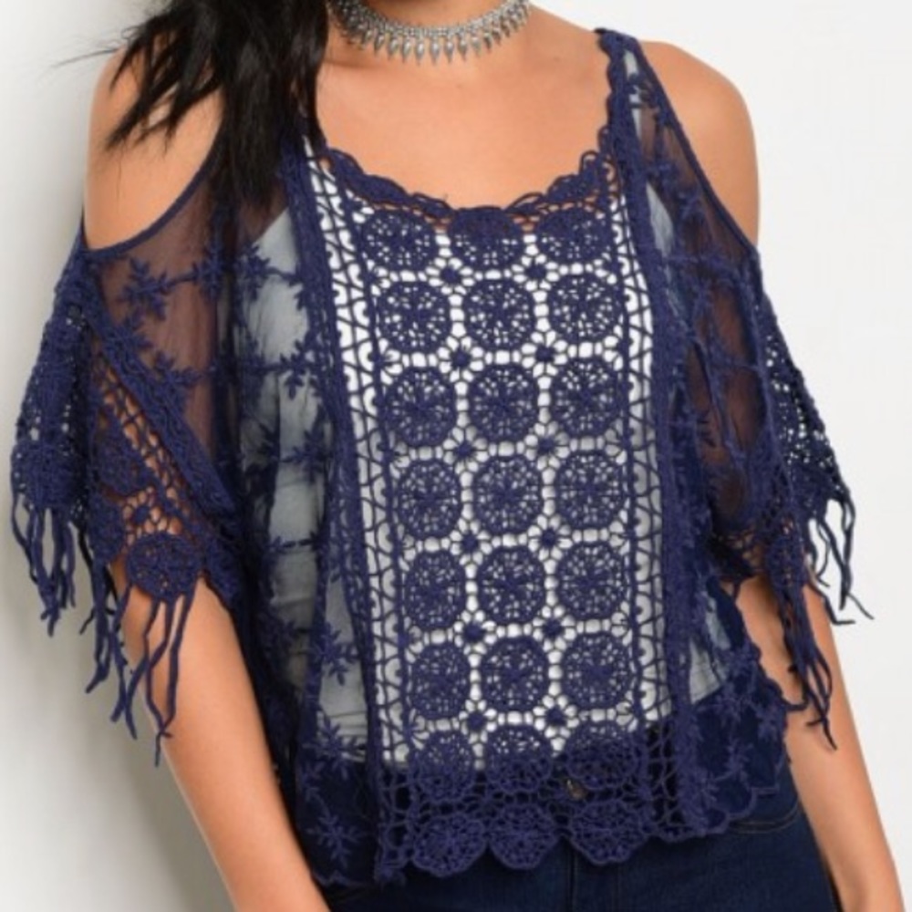 Fringe Crochet Cold Shoulder Top