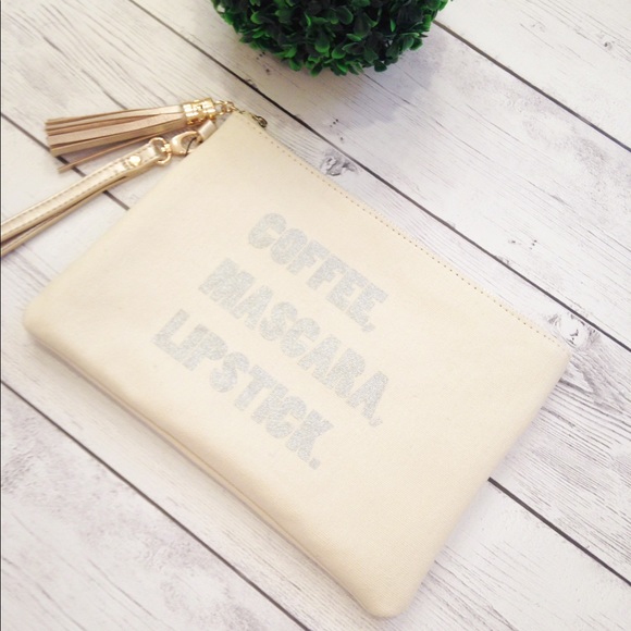 NWT Coffee, Mascara, Lipstick Wristlet Clutch - Picture 2 of 5