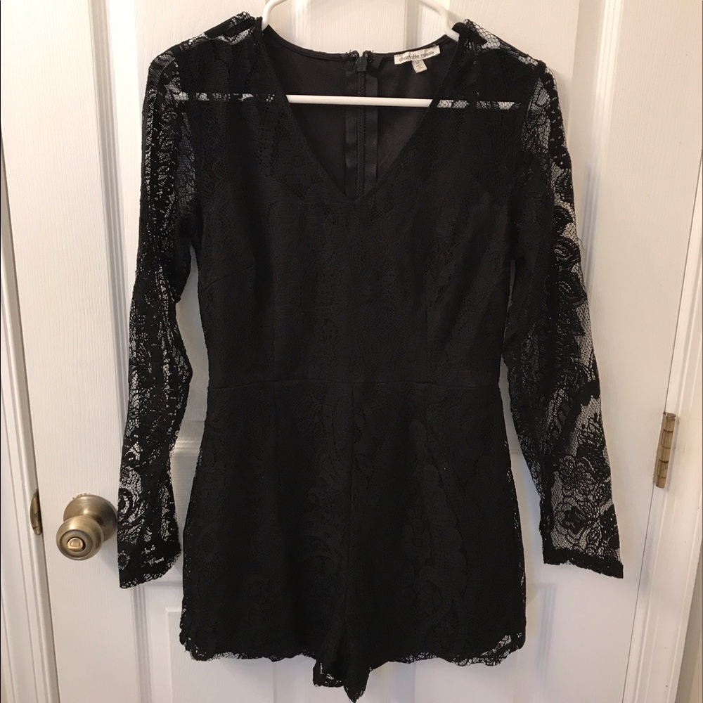 Black Lace Long Sleeved Romper