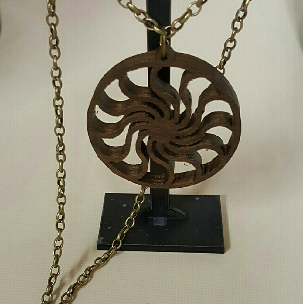 Handmade Walnut Cosmic Wheel Necklace