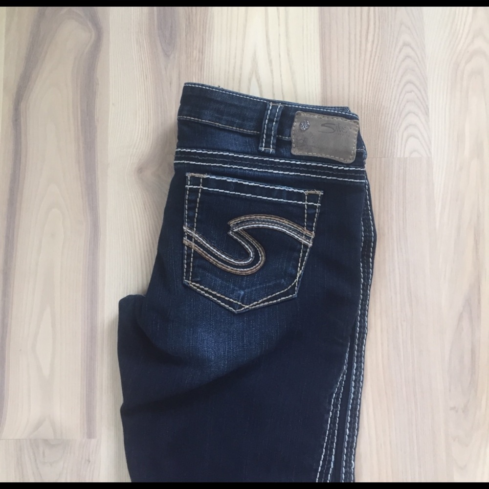 Silver flare jeans -- like new!