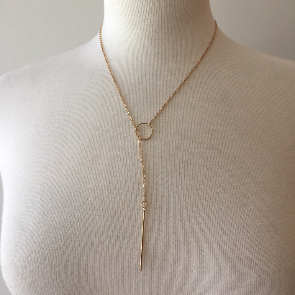 Lariat Necklace Gold Finish