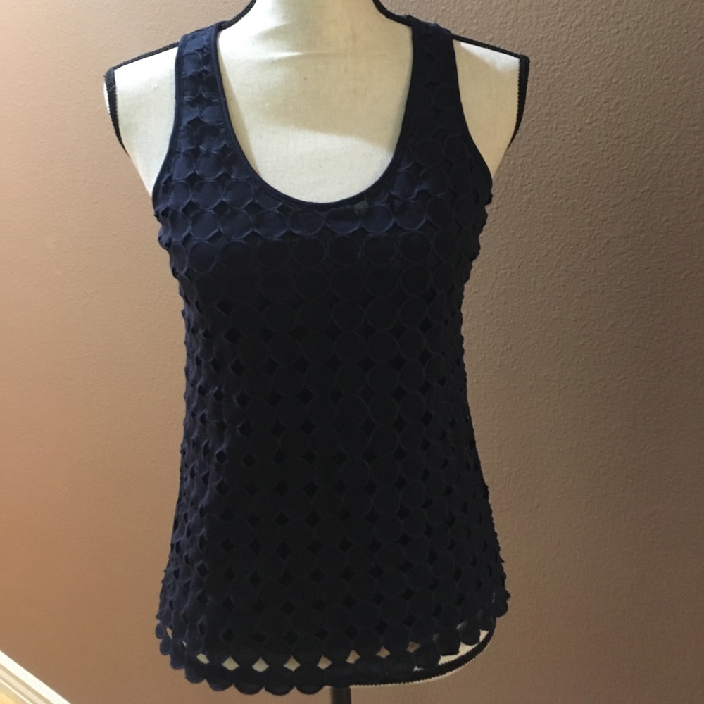 J. CREW Eyelet Dot Tank in Navy
