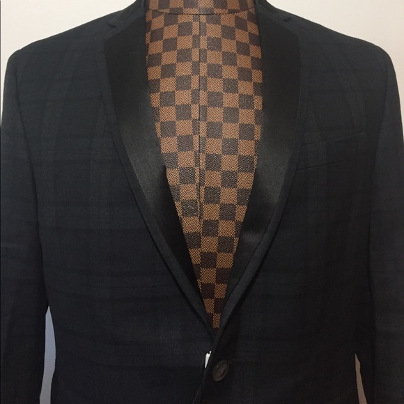 Bar III - Tartan Gray Double Vent Plaid Blazer 40R