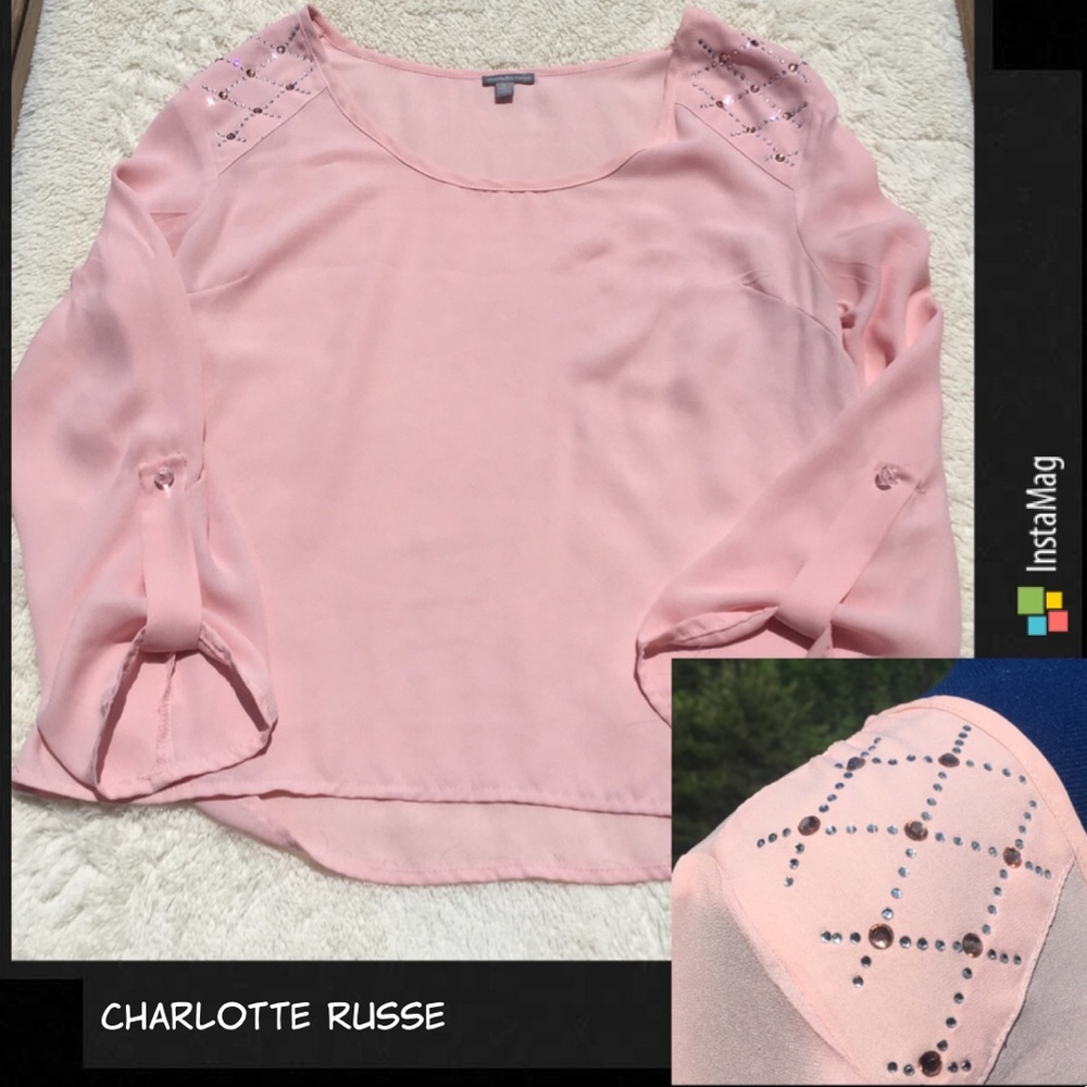 Sheer Pink Blouse w/ glamorous shoulder design
