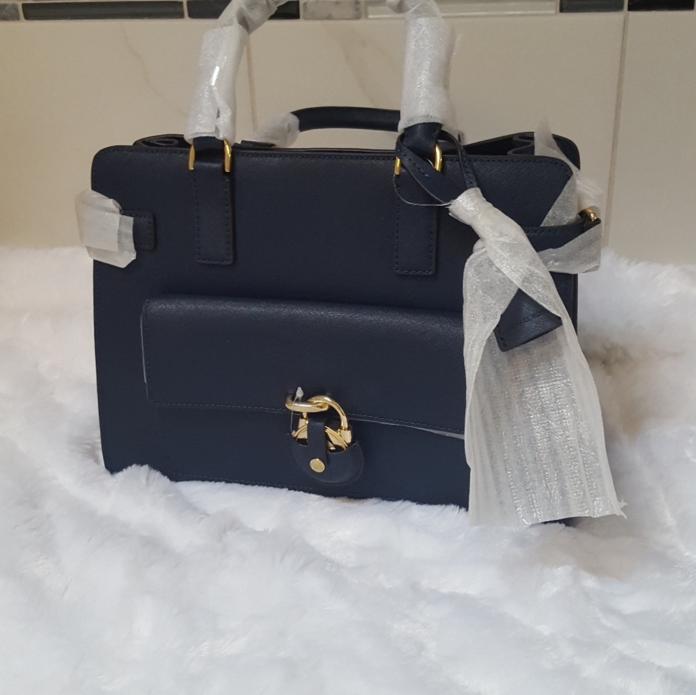 Michael kore Emma Saffiano Satchel navy