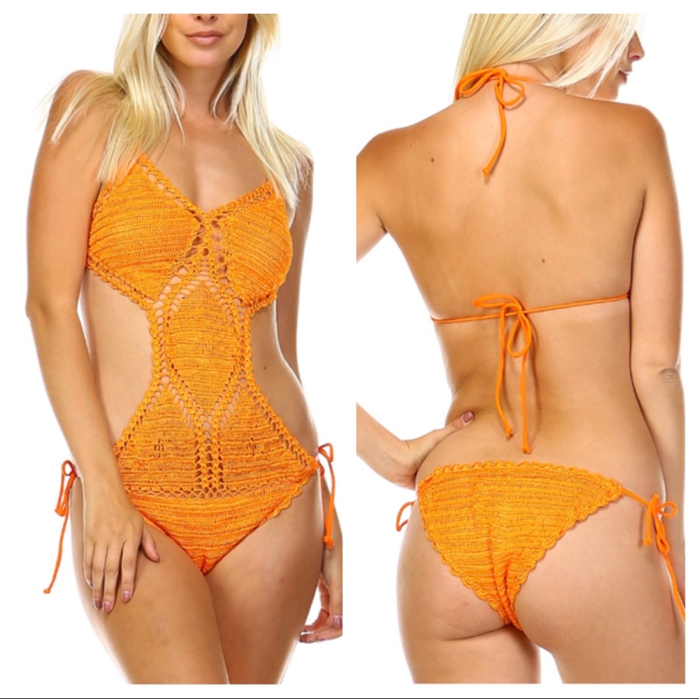Sexy Orange Crochet Monokini