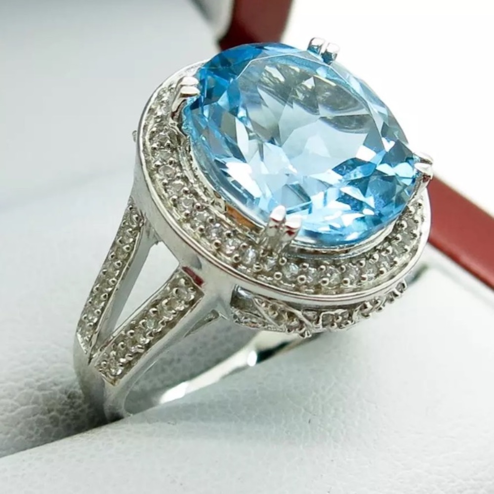 SALE💠SWISS BLUE➕WHITE TOPAZ RING•925 STERLING - Picture 1 of 8