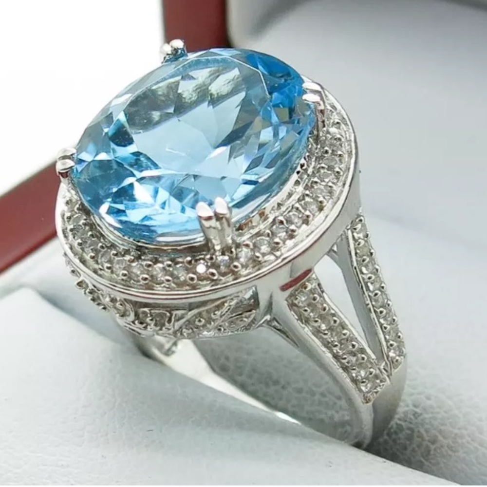 SALE💠SWISS BLUE➕WHITE TOPAZ RING•925 STERLING - Picture 2 of 8