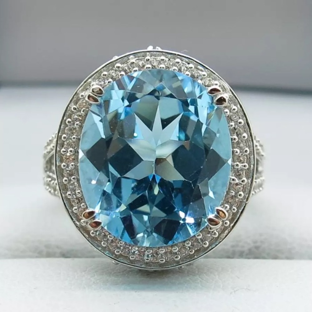 SALE💠SWISS BLUE➕WHITE TOPAZ RING•925 STERLING - Picture 3 of 8