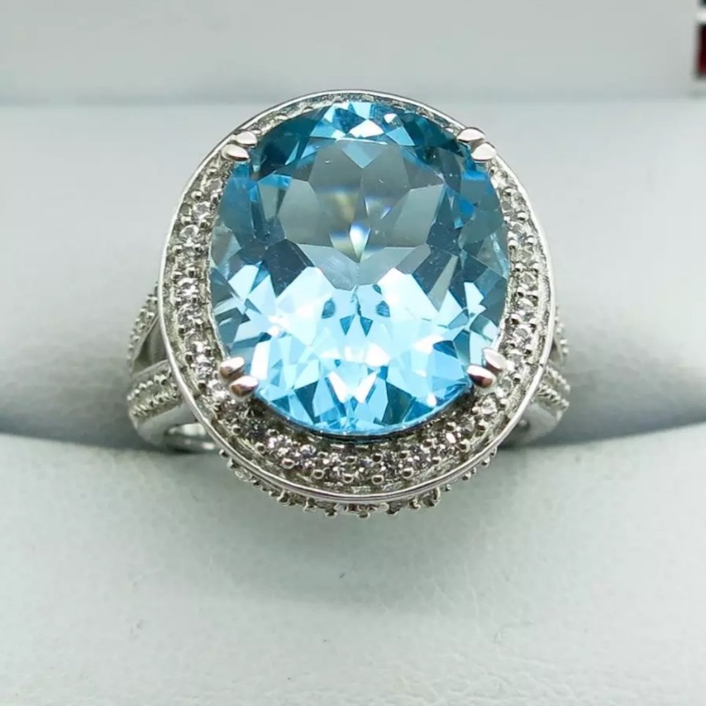 SALE💠SWISS BLUE➕WHITE TOPAZ RING•925 STERLING - Picture 4 of 8
