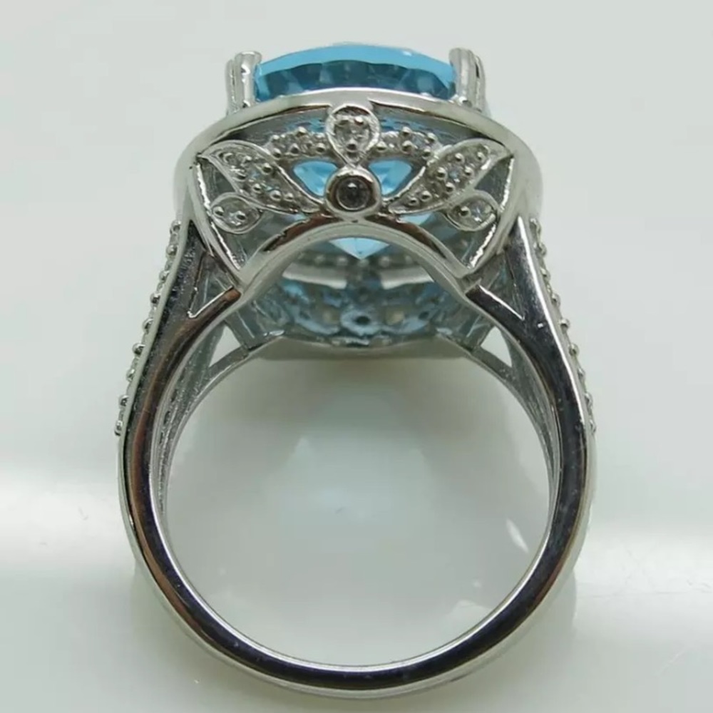 SALE💠SWISS BLUE➕WHITE TOPAZ RING•925 STERLING - Picture 6 of 8