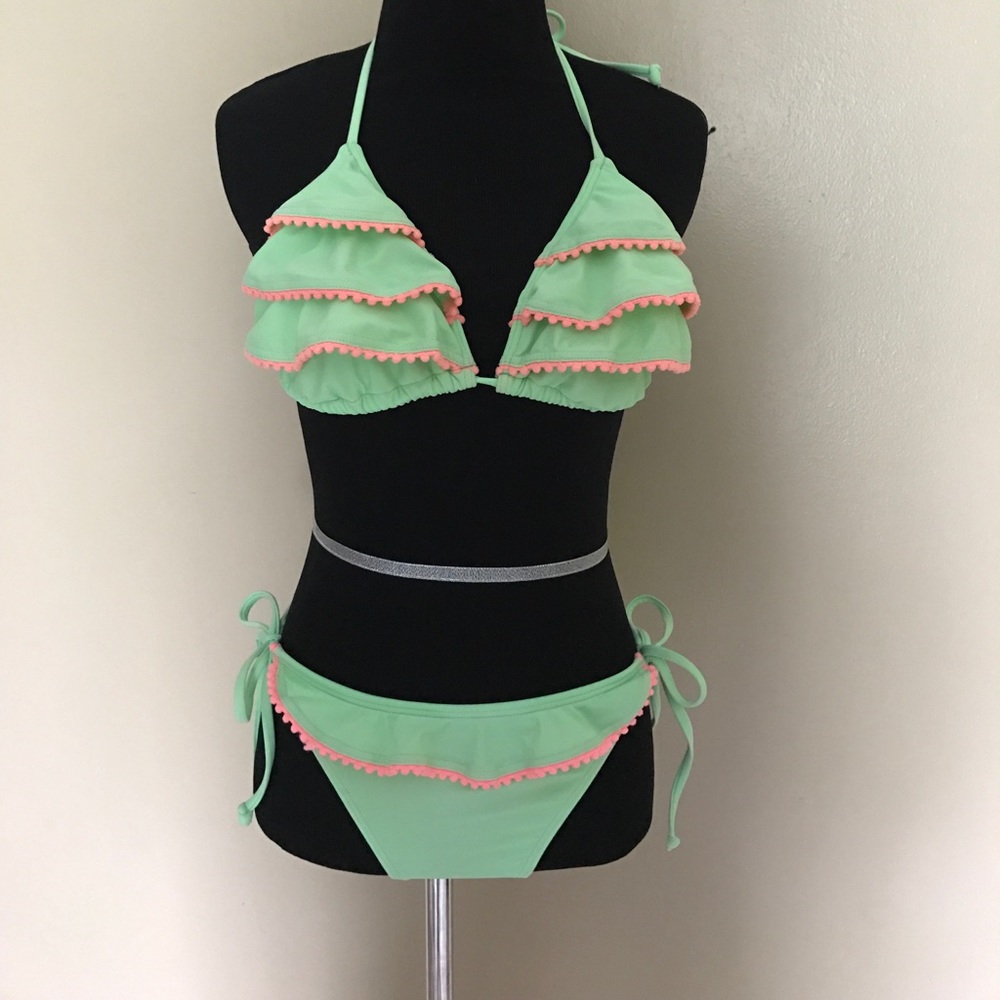 Lime green and peach bikini