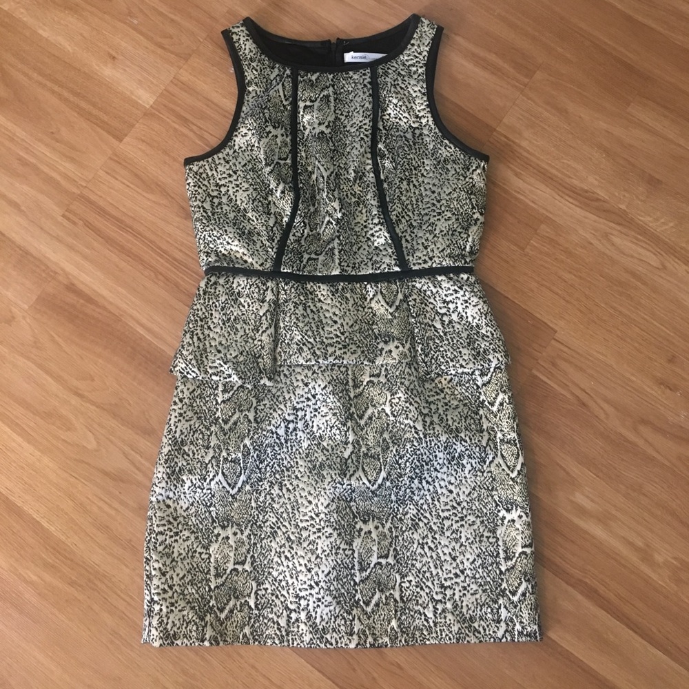 BlAck and gold peplum dress with leather trim