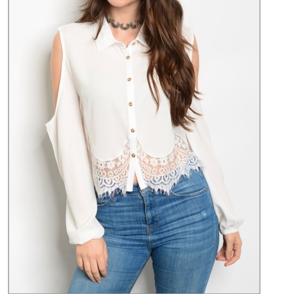 Lace cold shoulder top