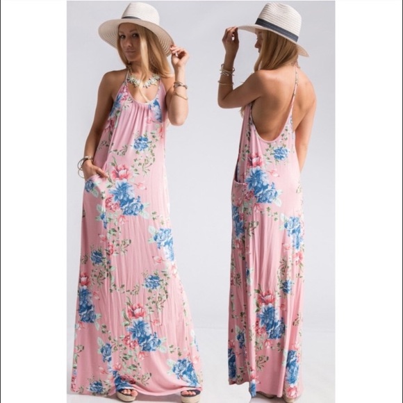 ⭐️LAST ONE ⭐️Pink Floral Maxi Dress Sz L - Picture 2 of 8