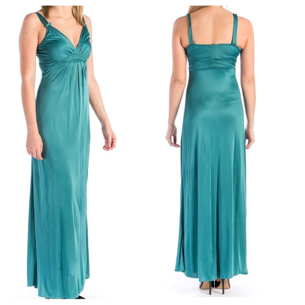 NWT ELIE TAHARI TEAL LONG PLEATED JERSEY DRESS SZ L