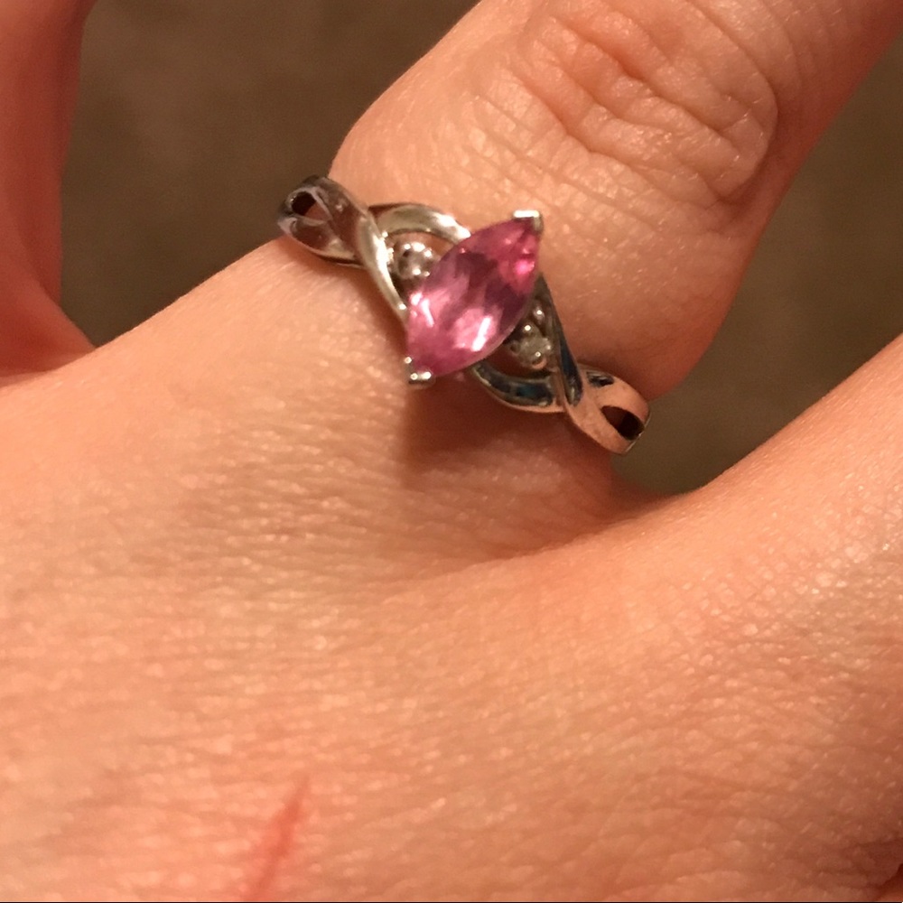 10K white gold LGL pink topaz and diamond ring