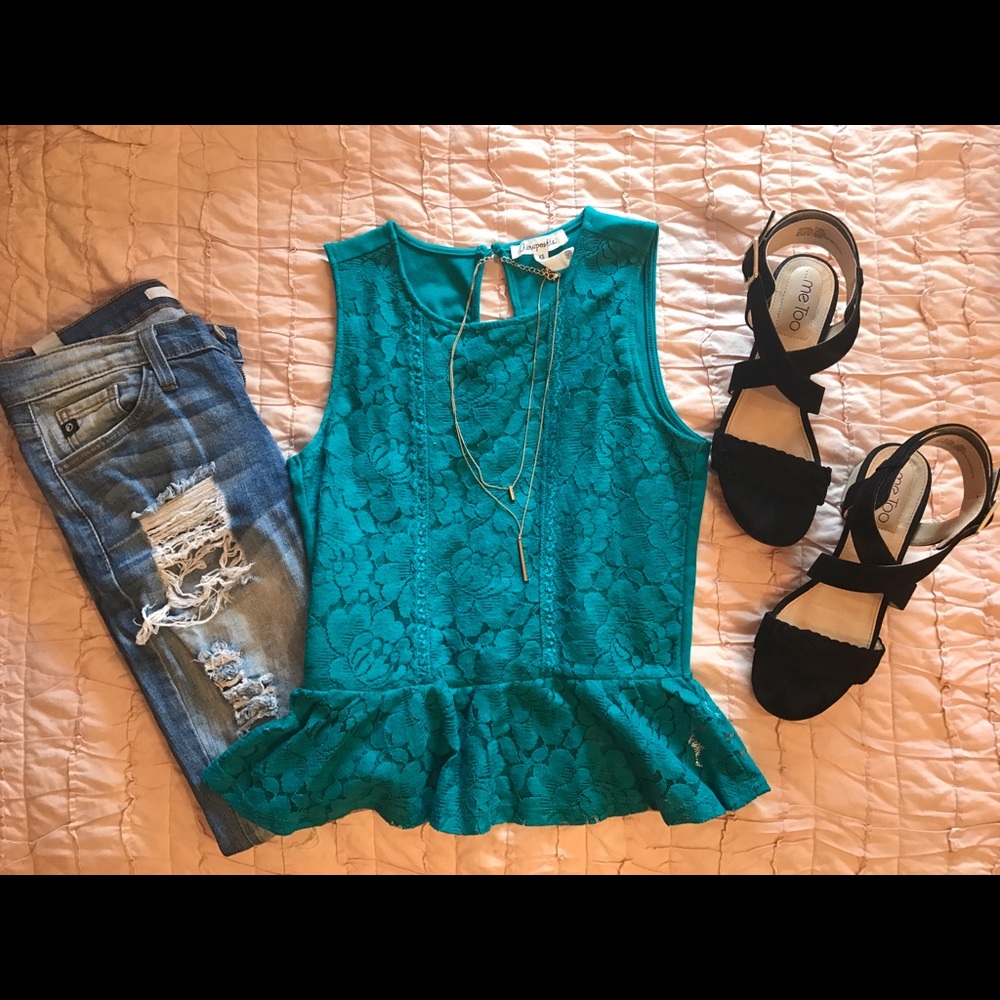 Turquoise lace top