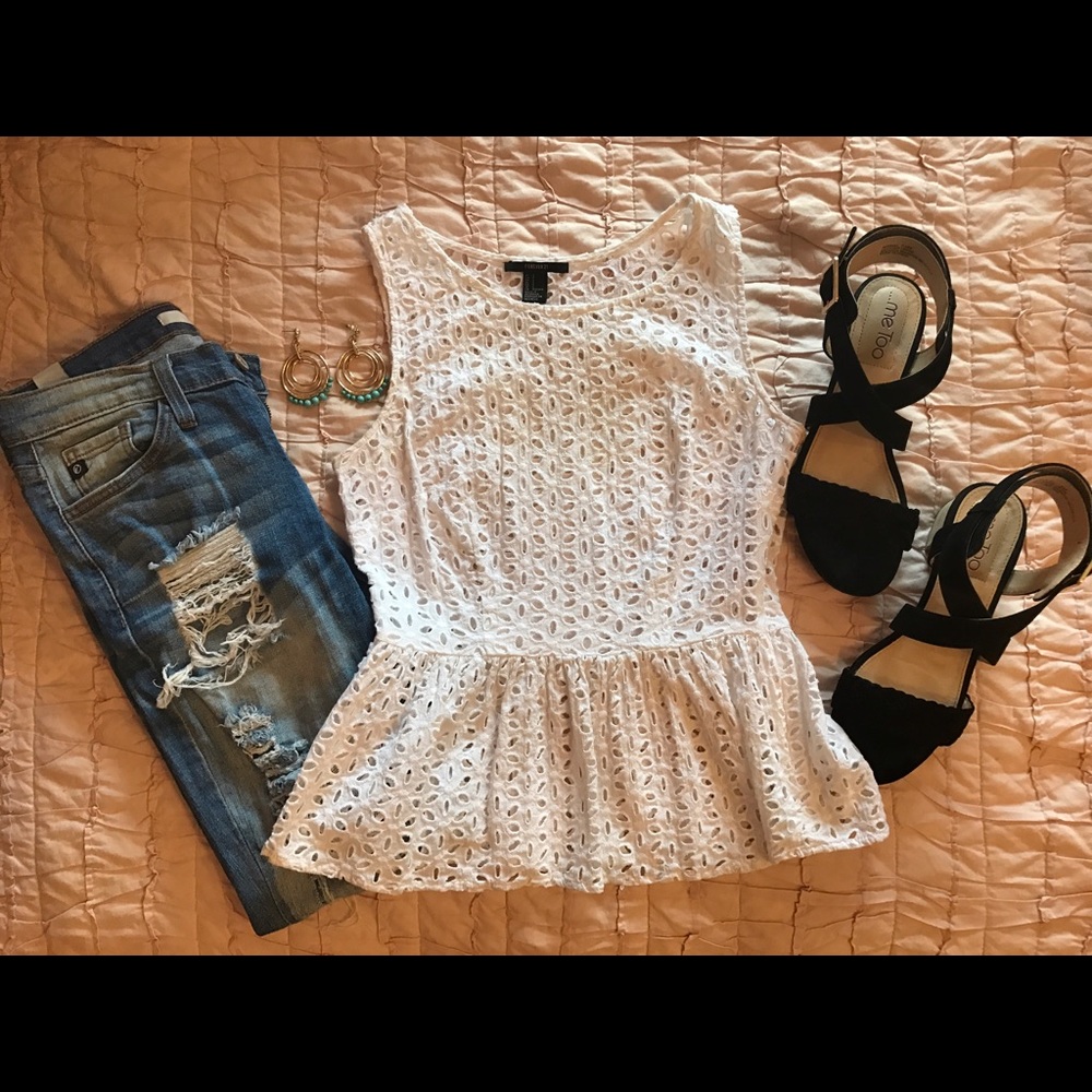 White peplum eyelet top