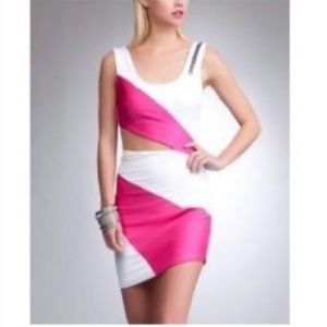 Bebe hot pink and white cut outs dress