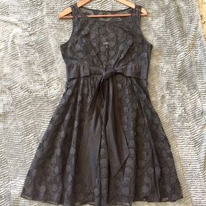 Adrianna Papell black sheer polkadot overlay dress