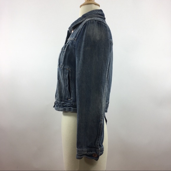 Express Distressed Button Up Blue Denim Jacket - Picture 5 of 8