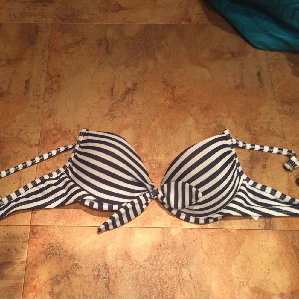 blue and white bathing suit top