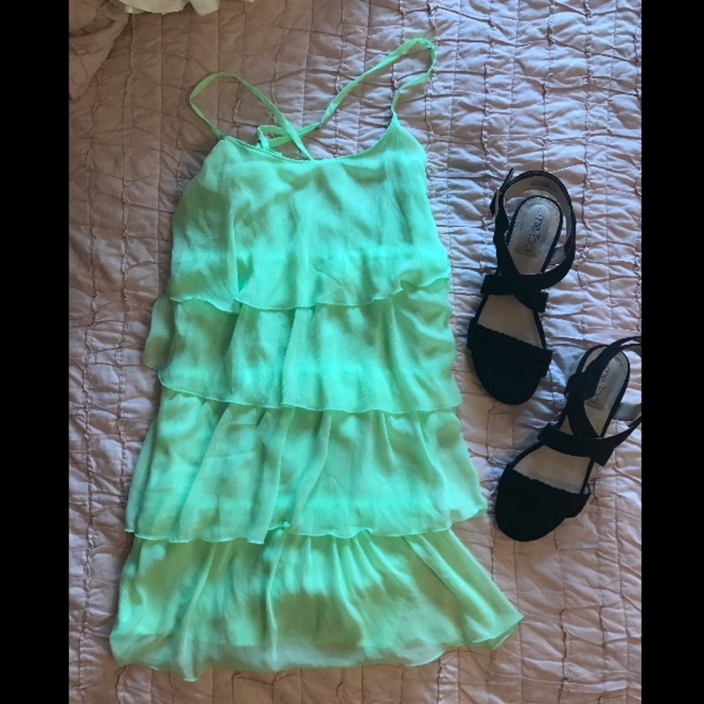 Bright green ruffle dress