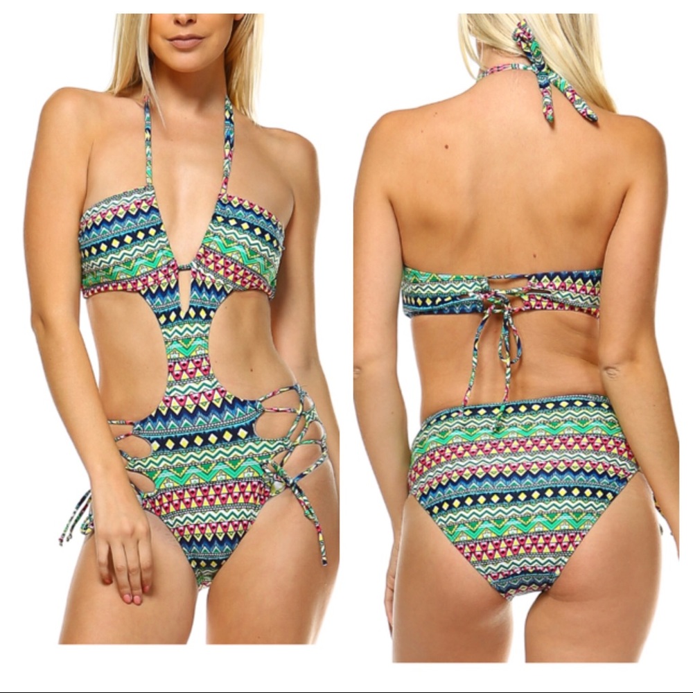 Multi color cut out Monokini swimsuit