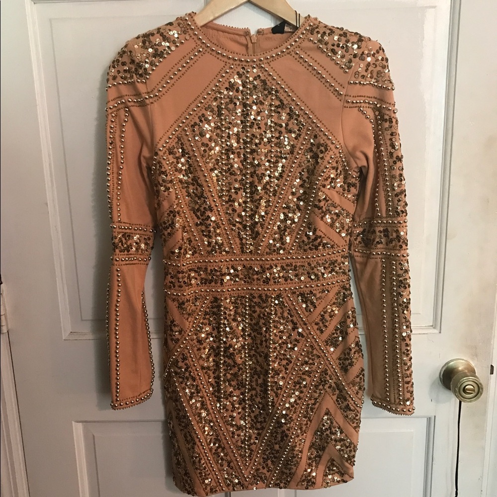 Beaded Long Sleeve Mini Dress