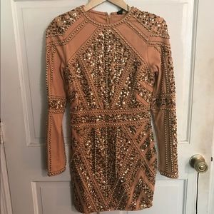 Beaded Long Sleeve Mini Dress