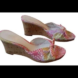 Coach floral and cork wedges