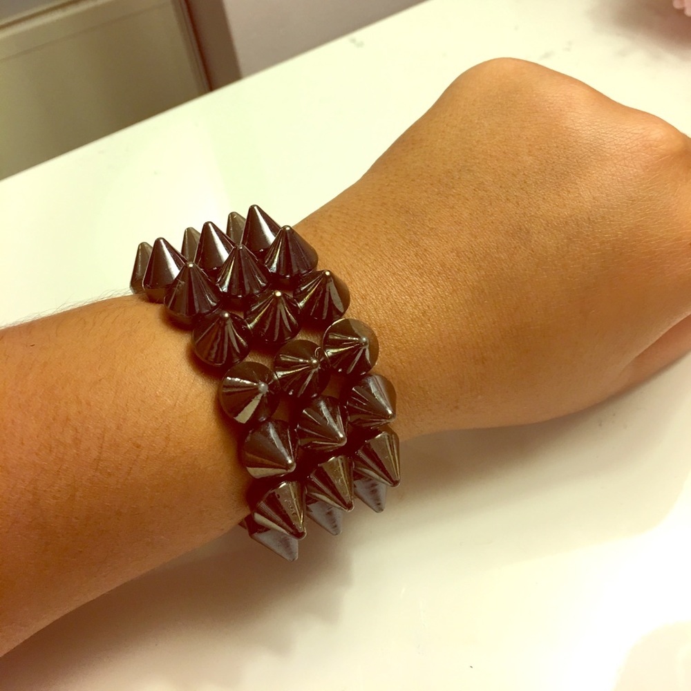 Gun metal grey spiky bracelets- set of 2
