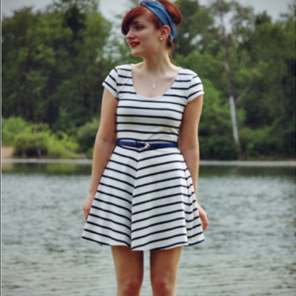 Nautical White & Navy Blue Stripes Dress