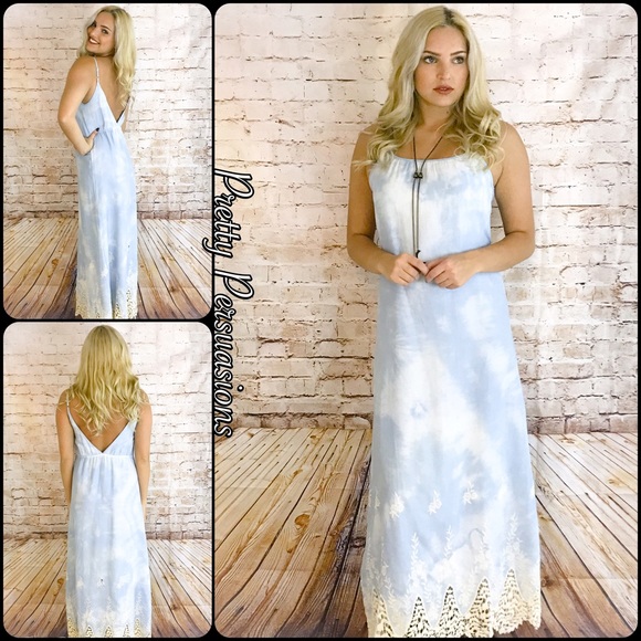 Denim Blue & Crochet V-Back Maxi Dress - Picture 6 of 6