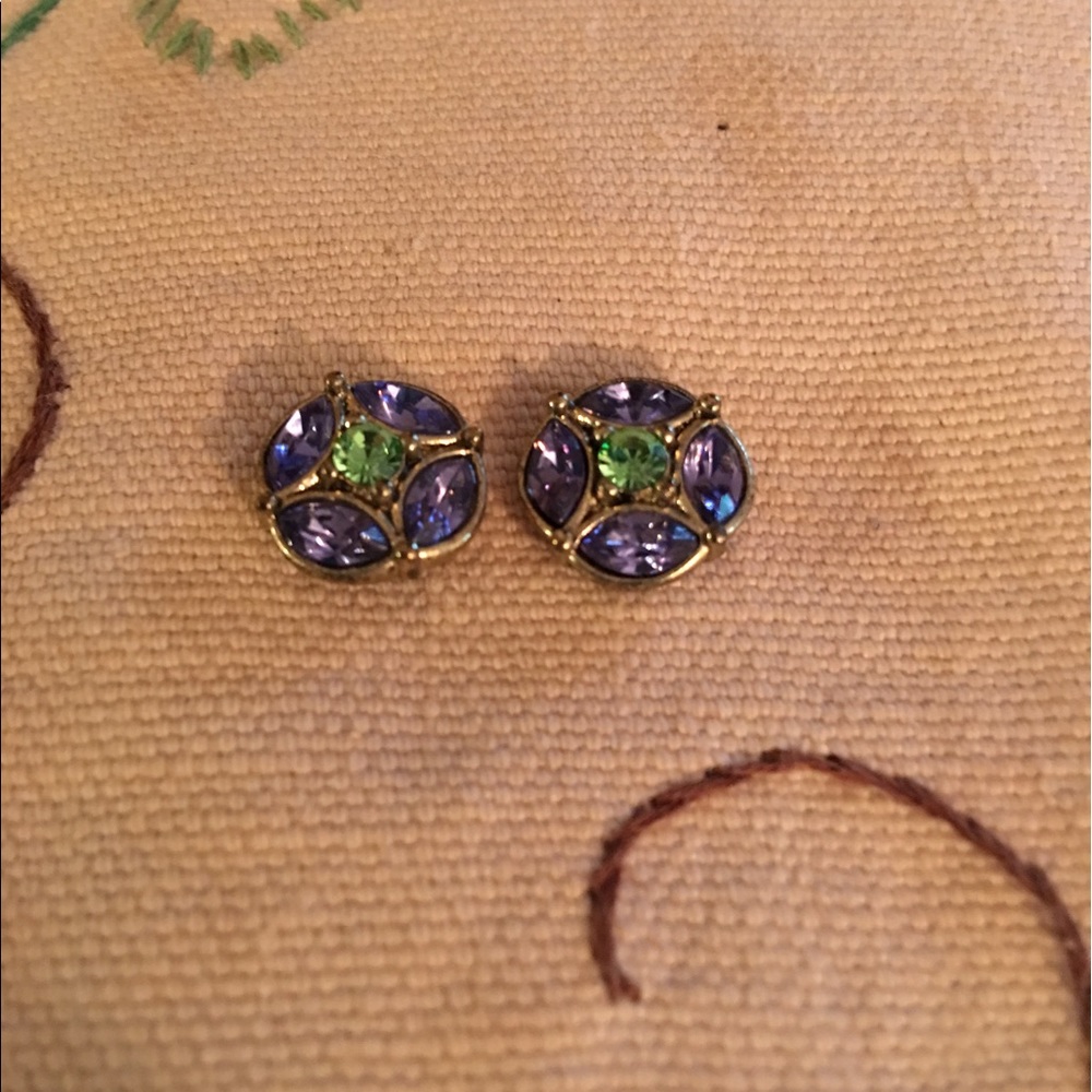 See Purple & Green flower earrings