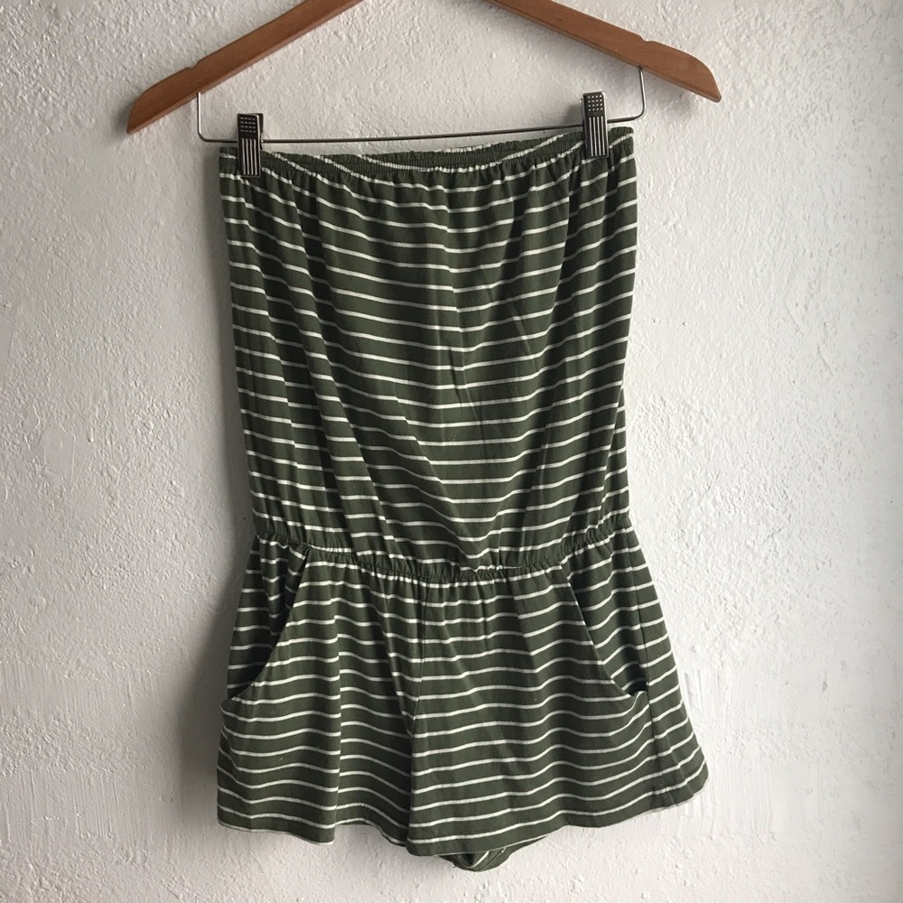 Green White Stripes Romper