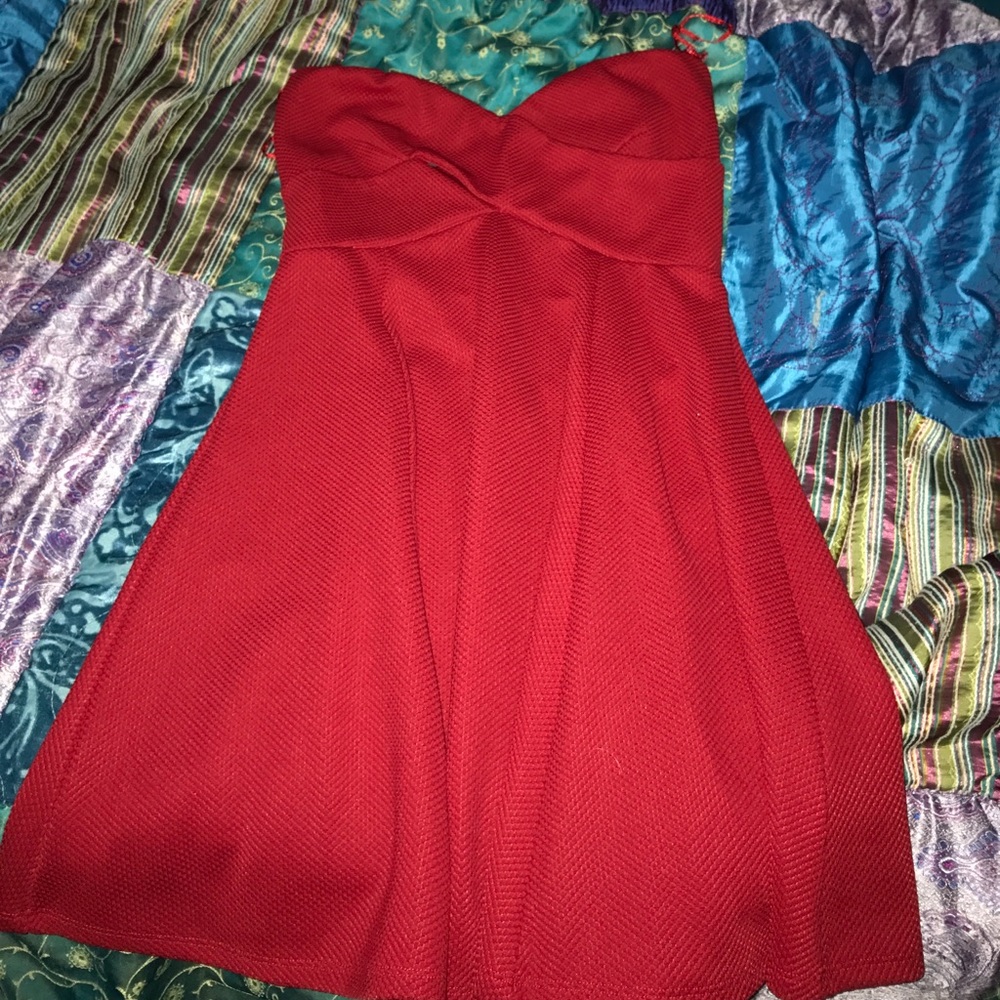 Formal red dress.
