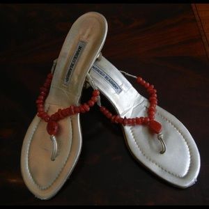 Manolo Blahnik Gold and Red Sandals