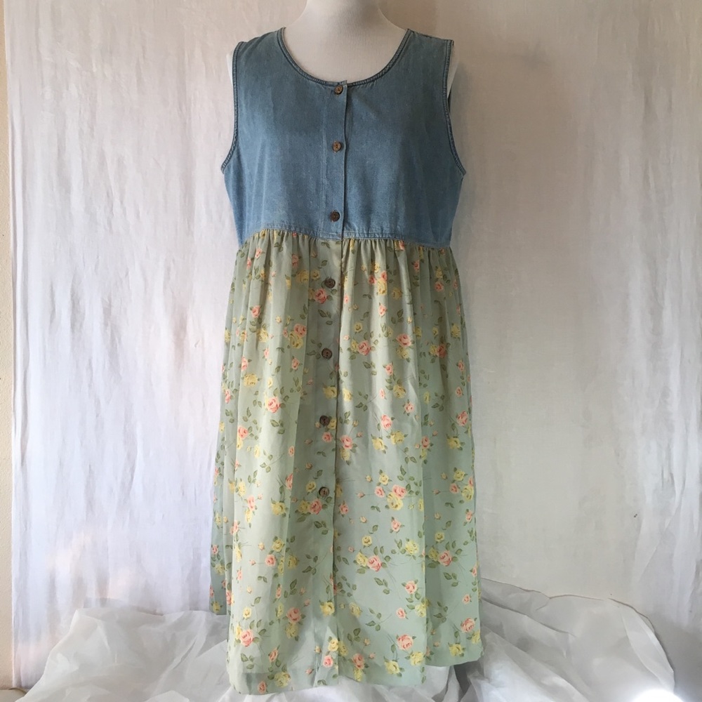 Denim and Polyester sleeveless Dress