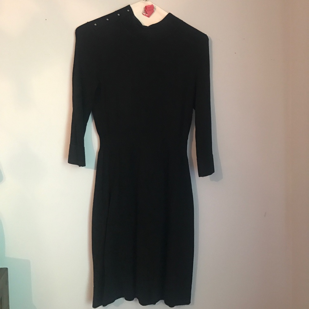 Black Sweater Dress with button detail