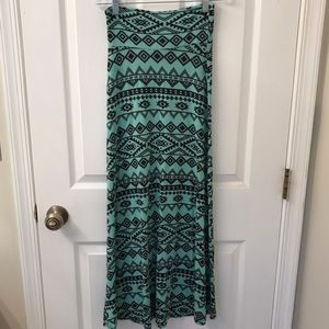 Mint and Black Aztec Maxi Skirt