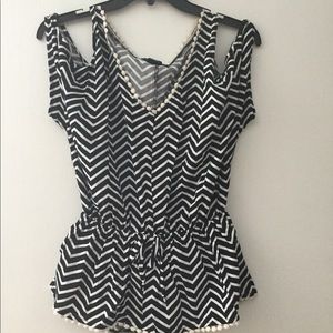 Black and a White Chevron Cold Shoulder Top