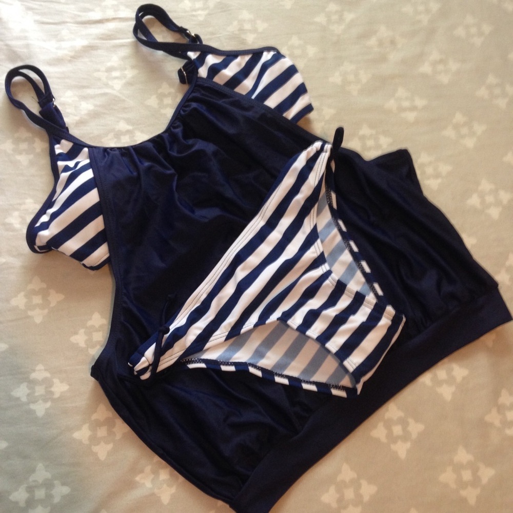 Navy striped tankini