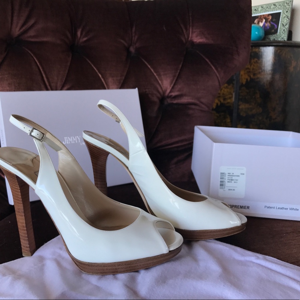 Jimmy choo white patent premier heels -sz38.5