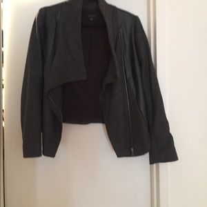 Ann Taylor Gray Jacket with Faux Leather Detail