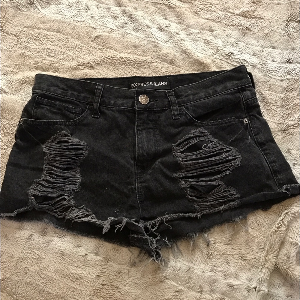 Hi-Waisted Distressed Black Denim Shorts